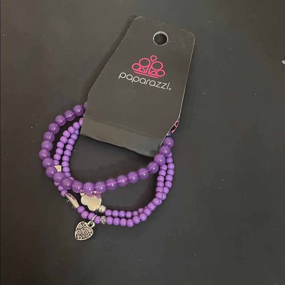 Paparazzi Violet Beaded Bracelet with Heart Charm